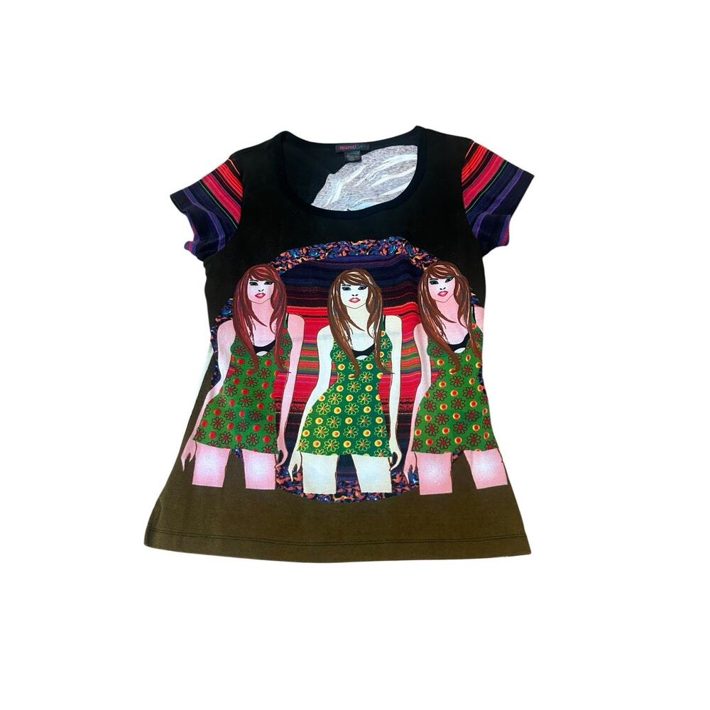 Mirdi Fashion Graphic Baby Tee Large Mod Pop Art Girl Face Y2K Cotton Top -